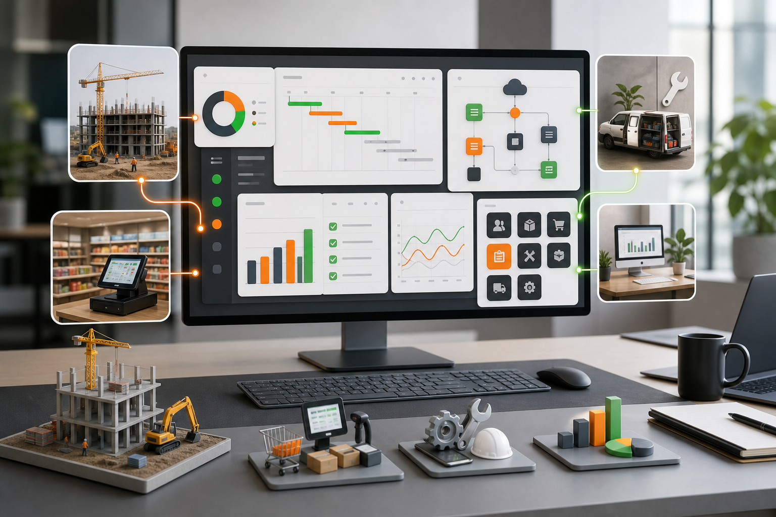 Business software planning for operations, retail, maintenance, and construction
